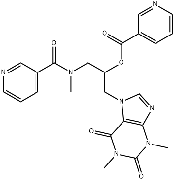 1,3-Dimethyl-7-[2-(nicotinoyloxy)-3-(N-nicotinoyl-N-methylamino)propyl]-1H-purine-2,6(3H,7H)-dione 구조식 이미지