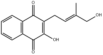 2-Hydroxy-3-[(E)-4-hydroxy-3-methyl-2-butenyl]-1,4-naphthoquinone 구조식 이미지