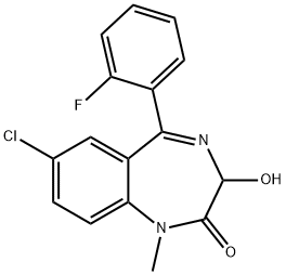 7-chloro-5-(2-fluorophenyl)-1,3-dihydro-3-hydroxy-1-methyl-2H-1,4-benzodiazepin-2-one Structure