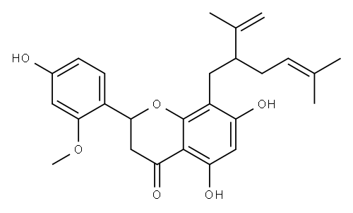 2,3-Dihydro-5,7-dihydroxy-2-(4-hydroxy-2-methoxyphenyl)-8-[5-methyl-2-(1-methylvinyl)-4-hexenyl]-4H-1-benzopyran-4-one Structure