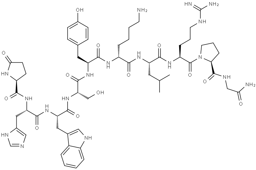 PYR-HIS-TRP-SER-TYR-D-LYS-LEU-ARG-PRO-GLY-NH2 Structure