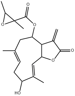 2,3-Dimethyl-2-oxiranecarboxylic acid 2,3,3a,4,5,8,9,11a-octahydro-9-hydroxy-6,10-dimethyl-3-methylene-2-oxocyclodeca[b]furan-4-yl ester 구조식 이미지