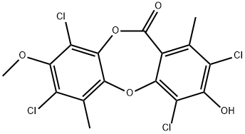 2,4,7,9-Tetrachloro-3-hydroxy-8-methoxy-1,6-dimethyl-11H-dibenzo[b,e][1,4]dioxepin-11-one 구조식 이미지