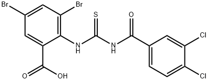 3,5-DIBROMO-2-[[[(3,4-DICHLOROBENZOYL)AMINO]THIOXOMETHYL]AMINO]-BENZOIC ACID Structure