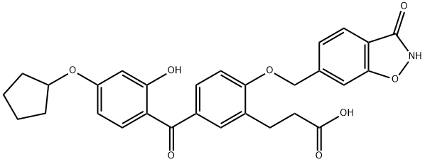 Benzenepropanoic acid, 5-[4-(cyclopentyloxy)-2-hydroxybenzoyl]-2-[(2,3-dihydro-3-oxo-1,2-benzisoxazol-6-yl)Methoxy]- Structure