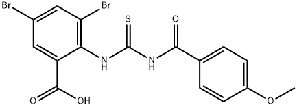 3,5-디브로모-2-[[[(4-메톡시벤조일)아미노]티옥소메틸]아미노]-벤조산 구조식 이미지
