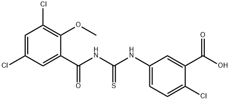2-CHLORO-5-[[[(3,5-DICHLORO-2-METHOXYBENZOYL)AMINO]THIOXOMETHYL]AMINO]-BENZOIC ACID Structure