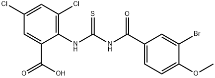 2-[[[(3-BROMO-4-METHOXYBENZOYL)AMINO]THIOXOMETHYL]AMINO]-3,5-DICHLORO-BENZOIC ACID 구조식 이미지