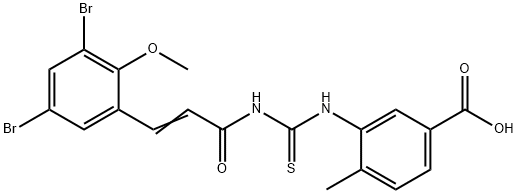 BENZOIC ACID, 3-[[[[3-(3,5-DIBROMO-2-METHOXYPHENYL)-1-OXO-2-PROPENYL]AMINO]THIOXOMETHYL]AMINO]-4-METHYL- Structure