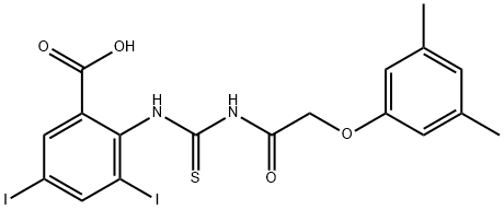2-[[[[(3,5-DIMETHYLPHENOXY)ACETYL]AMINO]THIOXOMETHYL]AMINO]-3,5-DIIODO-BENZOIC ACID Structure