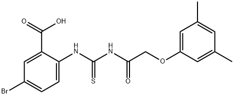 5-BROMO-2-[[[[(3,5-DIMETHYLPHENOXY)ACETYL]AMINO]THIOXOMETHYL]AMINO]-BENZOIC ACID Structure