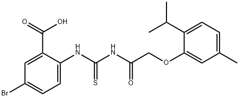 5-BROMO-2-[[[[[5-METHYL-2-(1-METHYLETHYL)PHENOXY]ACETYL]AMINO]THIOXOMETHYL]AMINO]-BENZOIC ACID Structure