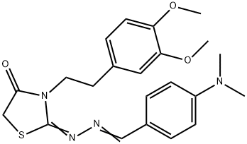 4-(Dimethylamino)benzaldehyde [3-[2-(3,4-dimethoxyphenyl)ethyl]-4-oxothiazolidin-2-ylidene]hydrazone 구조식 이미지