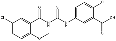 2-CHLORO-5-[[[(5-CHLORO-2-METHOXYBENZOYL)AMINO]THIOXOMETHYL]AMINO]-BENZOIC ACID Structure