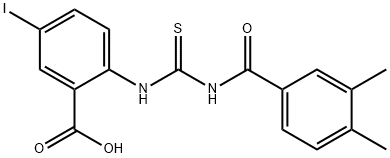 2-[[[(3,4-DIMETHYLBENZOYL)AMINO]THIOXOMETHYL]AMINO]-5-IODO-BENZOIC ACID Structure