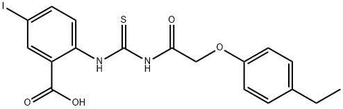 2-[[[[(4-ETHYLPHENOXY)ACETYL]AMINO]THIOXOMETHYL]AMINO]-5-IODO-BENZOIC ACID Structure