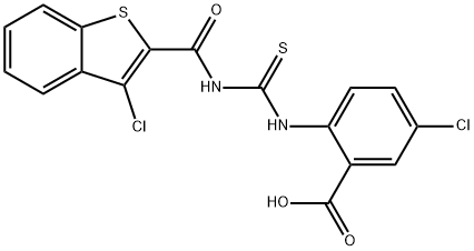 5-CHLORO-2-[[[[(3-CHLOROBENZO[B]THIEN-2-YL)CARBONYL]AMINO]THIOXOMETHYL]AMINO]-BENZOIC ACID Structure
