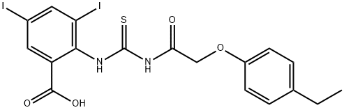 2-[[[[(4-ETHYLPHENOXY)ACETYL]AMINO]THIOXOMETHYL]AMINO]-3,5-DIIODO-BENZOIC ACID 구조식 이미지