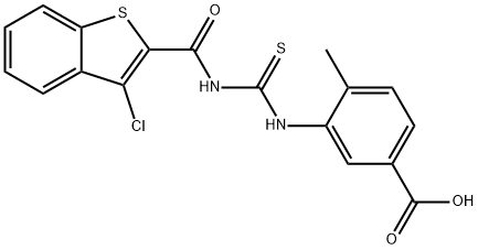 3-[[[[(3-CHLOROBENZO[B]THIEN-2-YL)CARBONYL]AMINO]THIOXOMETHYL]AMINO]-4-METHYL-BENZOIC ACID Structure