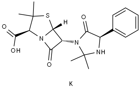 potassium [2S-[2alpha,5alpha,6beta(S*)]]-6-(2,2-dimethyl-5-oxo-4-phenylimidazolidin-1-yl)-3,3-dimethyl-7-oxo-4-thia-1-azabicyclo[3.2.0]heptane-2-carboxylate 구조식 이미지