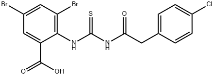 3,5-DIBROMO-2-[[[[(4-클로로페닐)아세틸]아미노]티옥소메틸]아미노]-벤조산 구조식 이미지