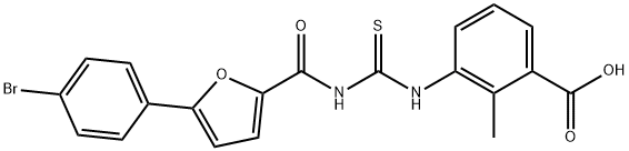 3-[[[[[5-(4-BROMOPHENYL)-2-FURANYL]CARBONYL]AMINO]THIOXOMETHYL]AMINO]-2-METHYL-BENZOIC ACID Structure