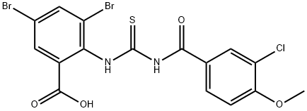 3,5-DIBROMO-2-[[[(3-CHLORO-4-METHOXYBENZOYL)AMINO]THIOXOMETHYL]AMINO]-벤조산 구조식 이미지