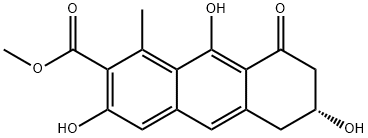 (-)-5,6,7,8-테트라하이드로-3,6,9-트리하이드록시-1-메틸-8-옥소-2-안트라센카르복실산메틸에스테르 구조식 이미지