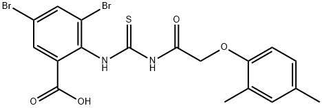 3,5-DIBROMO-2-[[[[(2,4-DIMETHYLPHENOXY)ACETYL]AMINO]THIOXOMETHYL]AMINO]-BENZOIC ACID 구조식 이미지