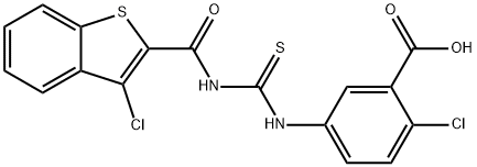 2-CHLORO-5-[[[[(3-CHLOROBENZO[B]THIEN-2-YL)CARBONYL]AMINO]THIOXOMETHYL]AMINO]-BENZOIC ACID Structure