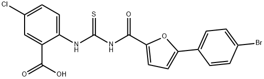 2-[[[[[5-(4-BROMOPHENYL)-2-FURANYL]CARBONYL]AMINO]THIOXOMETHYL]AMINO]-5-CHLORO-BENZOIC ACID Structure