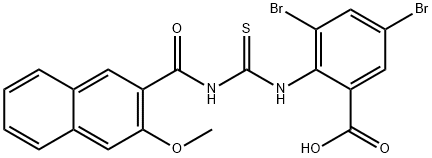 3,5-DIBROMO-2-[[[[(3-METHOXY-2-NAPHTHALENYL)CARBONYL]아미노]티옥소메틸]아미노]-벤조산 구조식 이미지