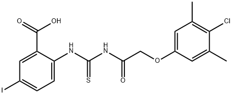 2-[[[[(4-CHLORO-3,5-DIMETHYLPHENOXY)ACETYL]AMINO]THIOXOMETHYL]AMINO]-5-IODO-BENZOIC ACID 구조식 이미지