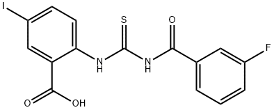 2-[[[(3-FLUOROBENZOYL)AMINO]THIOXOMETHYL]AMINO]-5-IODO-BENZOIC ACID Structure