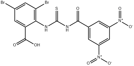 3,5-DIBROMO-2-[[[(3,5-DINITROBENZOYL)AMINO]THIOXOMETHYL]AMINO]-벤조산 구조식 이미지