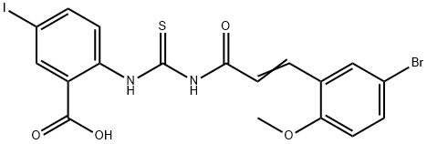 2-[[[[3-(5-BROMO-2-METHOXYPHENYL)-1-OXO-2-PROPENYL]AMINO]THIOXOMETHYL]AMINO]-5-IODO-BENZOIC ACID 구조식 이미지