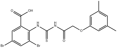 3,5-DIBROMO-2-[[[[(3,5-DIMETHYLPHENOXY)ACETYL]AMINO]THIOXOMETHYL]AMINO]-BENZOIC ACID Structure