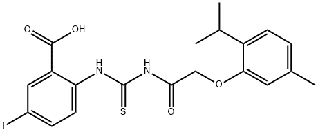 5-IODO-2-[[[[[5-METHYL-2-(1-METHYLETHYL)PHENOXY]ACETYL]AMINO]THIOXOMETHYL]AMINO]-BENZOIC ACID 구조식 이미지