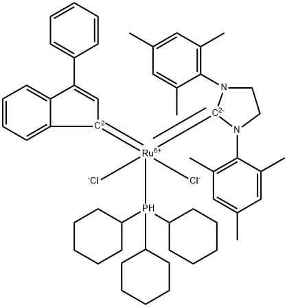Tricyclohexylphosphine[3-phenyl-1H-inden-1-ylidene][1,3-bis(2,4,6-triMethylphenyl)-4,5-dihydroiMidazol-2-ylidene]rutheniuM(II) Structure
