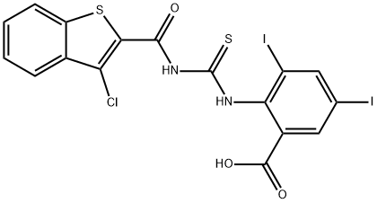 2-[[[[(3-CHLOROBENZO[B]THIEN-2-YL)CARBONYL]AMINO]THIOXOMETHYL]AMINO]-3,5-DIIODO-BENZOIC ACID Structure