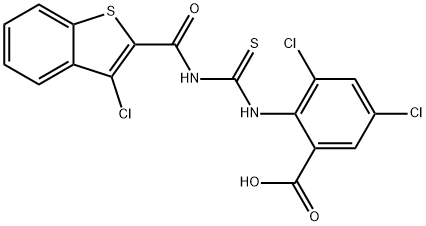 3,5-DICHLORO-2-[[[[(3-CHLOROBENZO[B]THIEN-2-YL)CARBONYL]AMINO]THIOXOMETHYL]AMINO]-BENZOIC ACID Structure