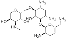 6-O-[3-Deoxy-3-(methylamino)-β-L-arabinopyranosyl]-4-O-(2,6-diamino-2,3,4,6-tetradeoxy-α-D-glycero-hexa-4-enopyranosyl)-2-deoxy-D-streptamine 구조식 이미지