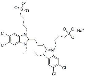 sodium hydrogen 5,6-dichloro-2-[3-[5,6-dichloro-1-ethyl-1,3-dihydro-3-(4-sulphonatobutyl)-2H-benzimidazol-2-ylidene]-1-propenyl]-1-ethyl-3-(4-sulphonatobutyl)-1H-benzimidazolium 구조식 이미지