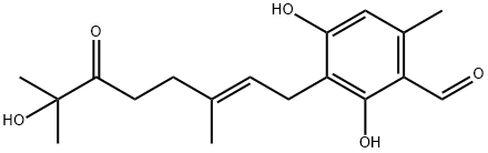 2,4-Dihydroxy-3-[(E)-7-hydroxy-3,7-dimethyl-6-oxo-2-octenyl]-6-methylbenzaldehyde 구조식 이미지
