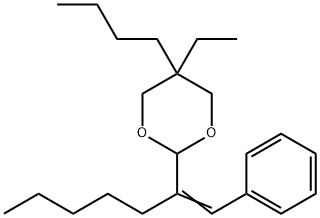 5-butyl-5-ethyl-2-(1-phenylhept-1-en-2-yl)-1,3-dioxane 구조식 이미지