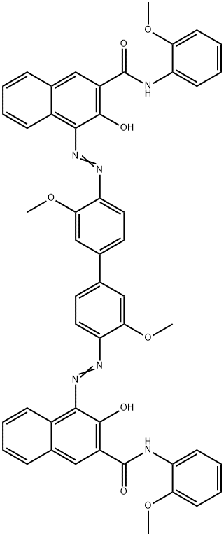 4,4'-[(3,3'-dimethoxy[1,1'-biphenyl]-4,4'-diyl)bis(azo)]bis[3-hydroxy-N-(2-methoxyphenyl)naphthalene-2-carboxamide]  Structure