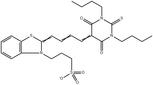 3(2H)-BENZOTHIAZOLEPROPANESULFONIC ACID, 2-[4-(1,3-DIBUTYLTETRAHYDRO-4,6-DIOXO-2-THIOXO-5(2H)-PYRIMIDINYLIDENE)-2-BUTENYLIDENE]-, SODIUM SALT (1:1) Structure