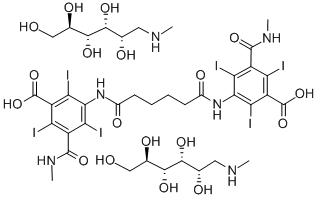 bis[1-deoxy-1-(methylammonio)-D-glucitol] 3,3'-(adipoyldiimino)bis[2,4,6-triiodo-5-(N-methylcarbamoyl)benzoate] 구조식 이미지