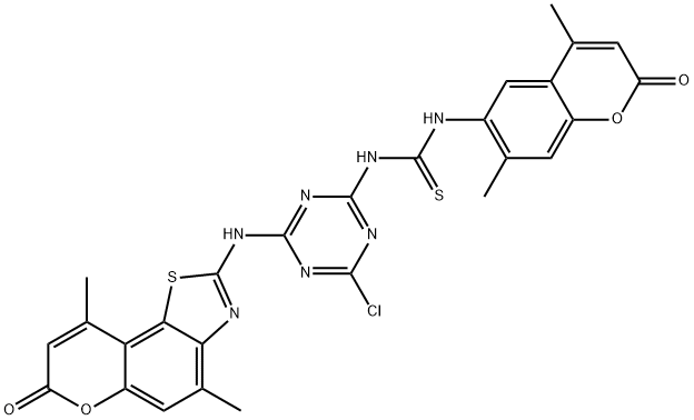 Thiourea,  N-[4-chloro-6-[(4,9-dimethyl-7-oxo-7H-pyrano[2,3-g]benzothiazol-2-yl)amino]-1,3,5-triazin-2-yl]-N-(4,7-dimethyl-2-oxo-2H-1-benzopyran-6-yl)- Structure