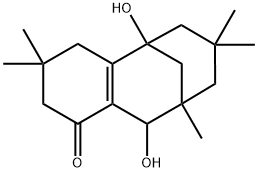 3,4,5,6,7,8,9,10-Octahydro-5,10-dihydroxy-3,3,7,7,9-pentamethyl-5,9-methanobenzocycloocten-1(2H)-one 구조식 이미지